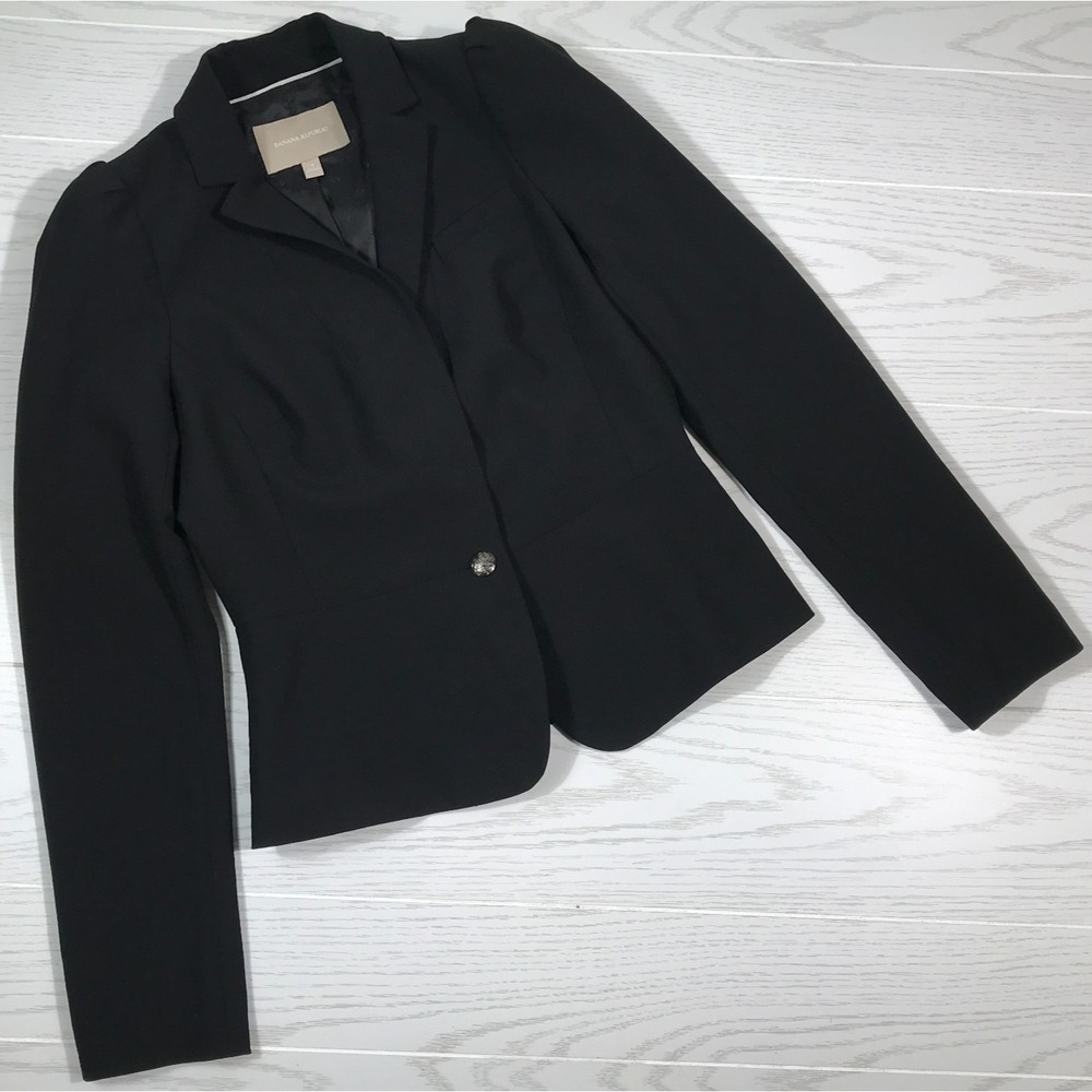 Banana Republic Wool Blazer Women 4 Black 1 Button Business Formal Lined Modern